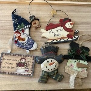 6 Pc Lot Of Snowman Themed Christmas Holiday Ornaments.